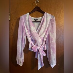 Express Floral Tie Banded Bottom Faux Wrap Top